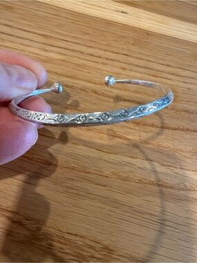 Sterling Silver Open Cuff Bracelet with Etched Pattern 925